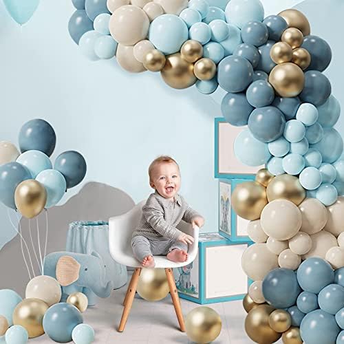 Blue Balloon Arch Kit - 122 Pcs Blue Gold Balloons Arch Garland Kit with Nude Balloons, Retro Blue DIY Balloons Arch for Men Boys Birthday Party, Baby Shower, Graduation Space Party Decorations
