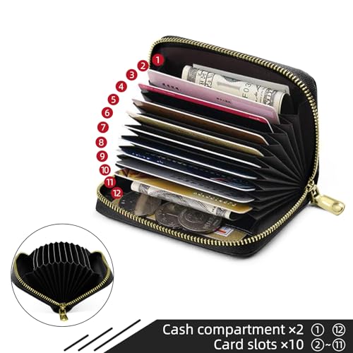 ANEW Credit Card Holder for Women, Small Cute Wallet with Zipper, Card Hold Case Coin Purse, Patent Genuine Leather Wallet Card Case Credit Card Holder Coin Purse with Zipper for Women Ladie (Black)3