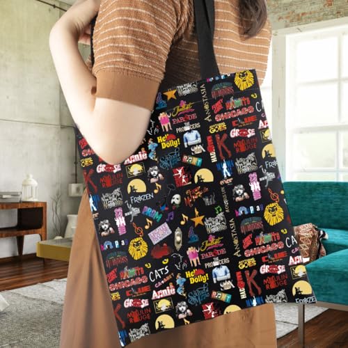 Image of WCGXKO Musical Theatre Gift Musical Theater Shows Icons Tote Bag Musical Enthusiast Gift (Musical Tote)