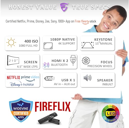 Image of E GATE Zen 4X Brighter Projector + (Certified Netflix, Prime, Hotstar & More) | 400 ISO & 840fc Mega Brightness | FHD 1080p Native | VGA, HDMI, USB, Bluetooth