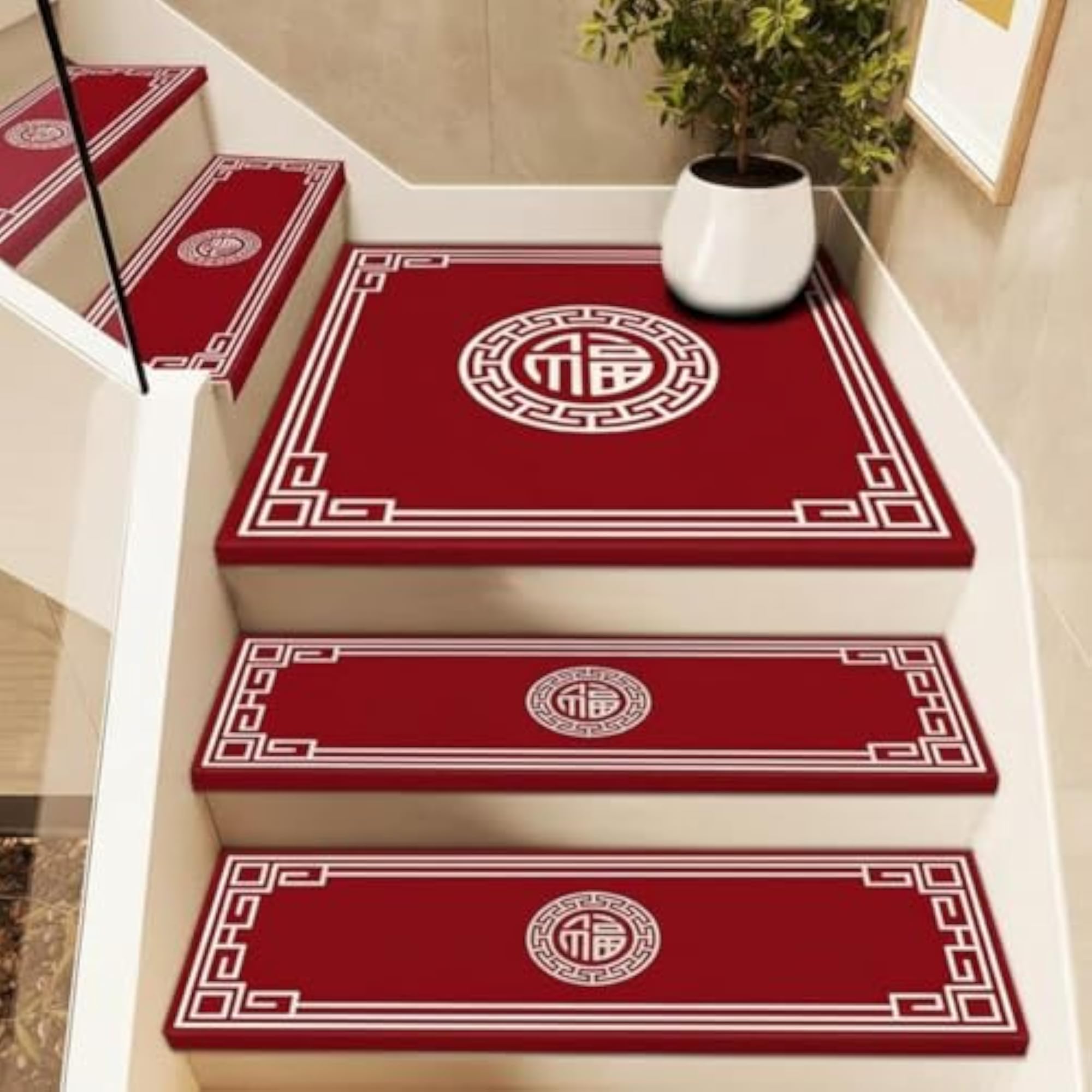 Modern Non-Slip Step Mat, Easy-to-Install Rug, Jinfu-Wine Red