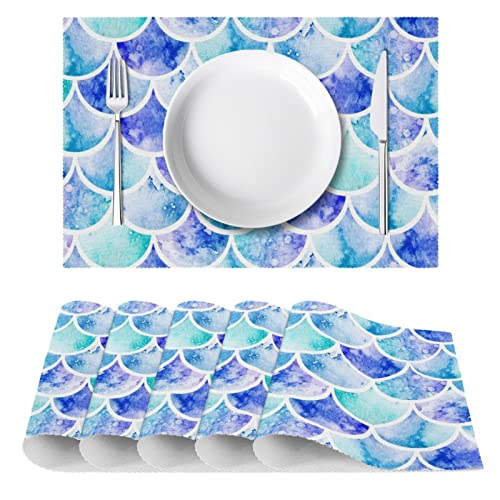 Set de table sirène aquarelle de cuisine résistant chaleur antidérapant - 3