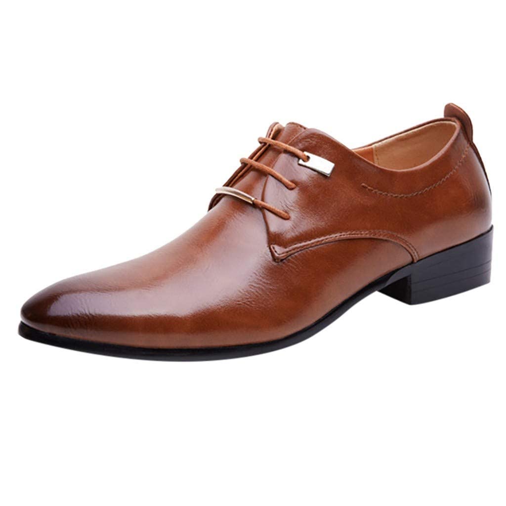 BORAMAX Mens PU Leather Lace-Up Dress Shoes Business Fashion Wedding Suit Shoes Comfortable Pointed Toe Oxford Shoes