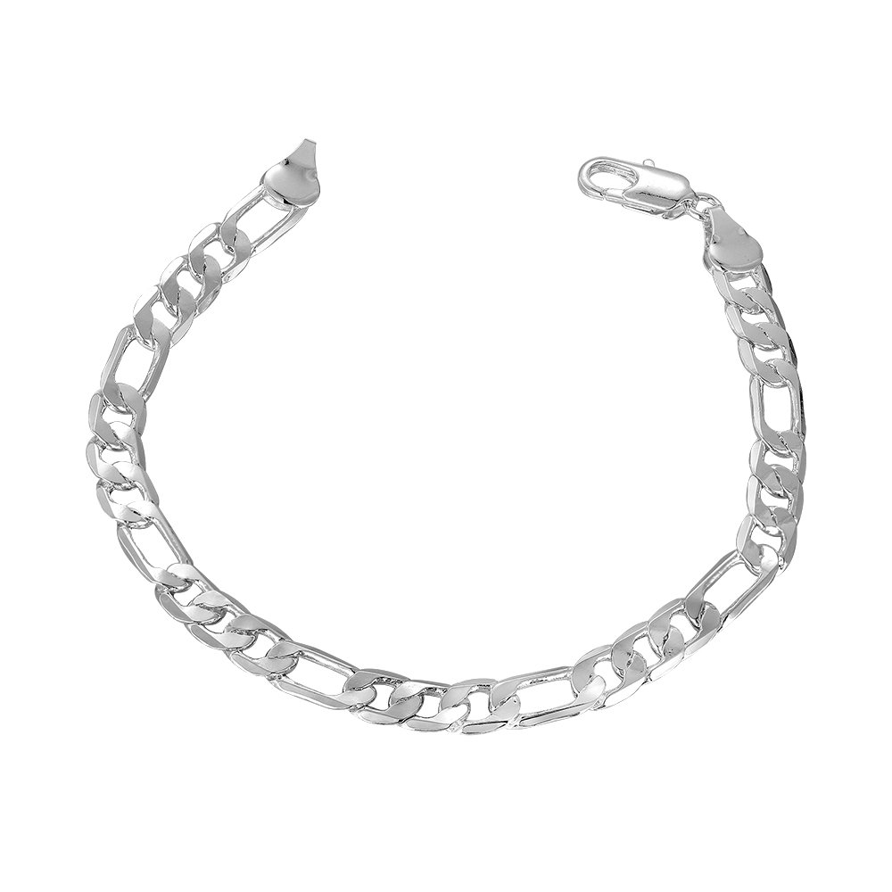 Pulsera de plata sólida con cadena Figaro de 6mm 8" miniatura 7