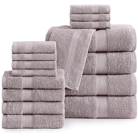 LANE LINEN 16 Pc Bath Towels Set - 100% Cotton Towels for Bathroom Set, Highly Absorbent Bathroom Towels, Luxury Bath Towel Set, Soft Face Towel, 4 Bath Towels, 4 Hand Towels, 8 Wash Cloths - Platinum Cover