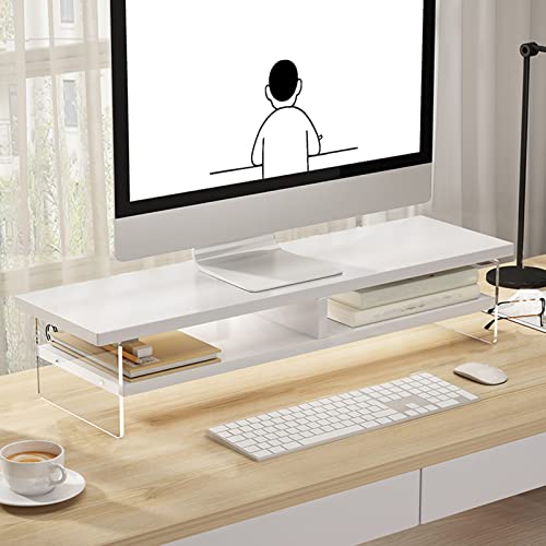 Support de moniteur en bois avec support en acrylique pour ordinateur de bureau multimédia Blanc 60 cm
