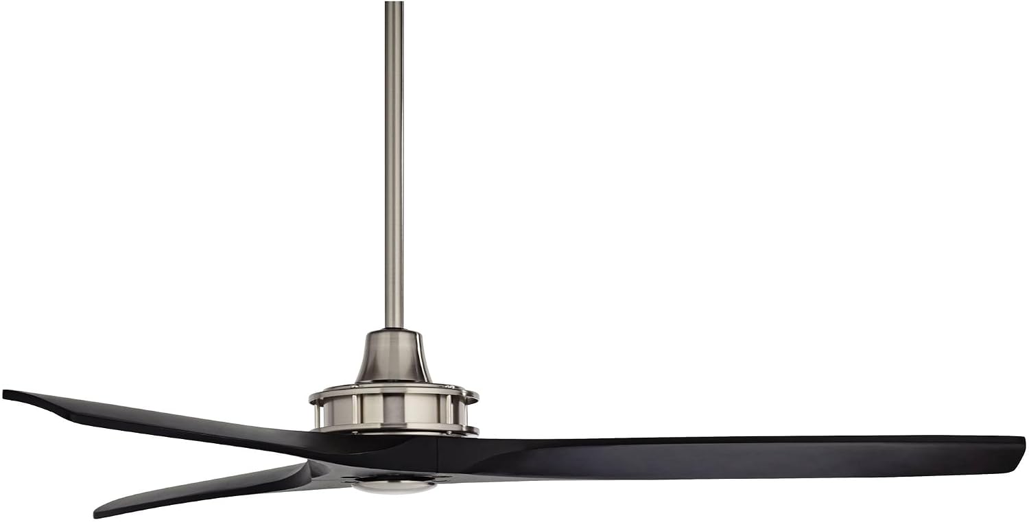 Casa Vieja 52" Windspun Modern Indoor Ceiling Fan 3 Blade Remote Control Brushed Nickel Finish Black Wood Blades Bedroom Living Room Kitchen Dining Room Office DC Motor Decorative Downrod
