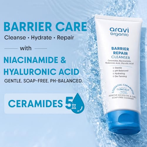 Image of Aravi Organic Hydrating Barrier Repair Face Wash - With Ceramide, Niacinamide & Hyaluronic Acid - Nourishing & Hydrating Cleanser for All Skin Types - Gentle Daily Cleanser for Soft & Smooth Skin - 100 ml
