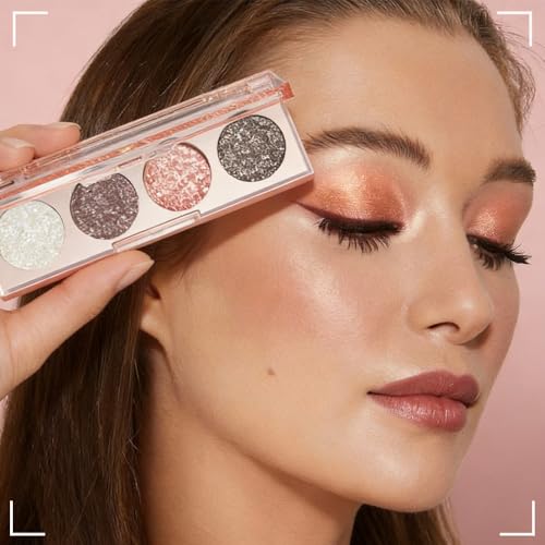Image of Shiny Shimmer Highlight Eyeshadow Palette, Cream Sparkling Glitter Metallic Powder Quad, Day to Night Champange Gold Silver Brown White Smoky sombras de ojos, Party Cosmetics (Cowherd-Shimmer-01#)