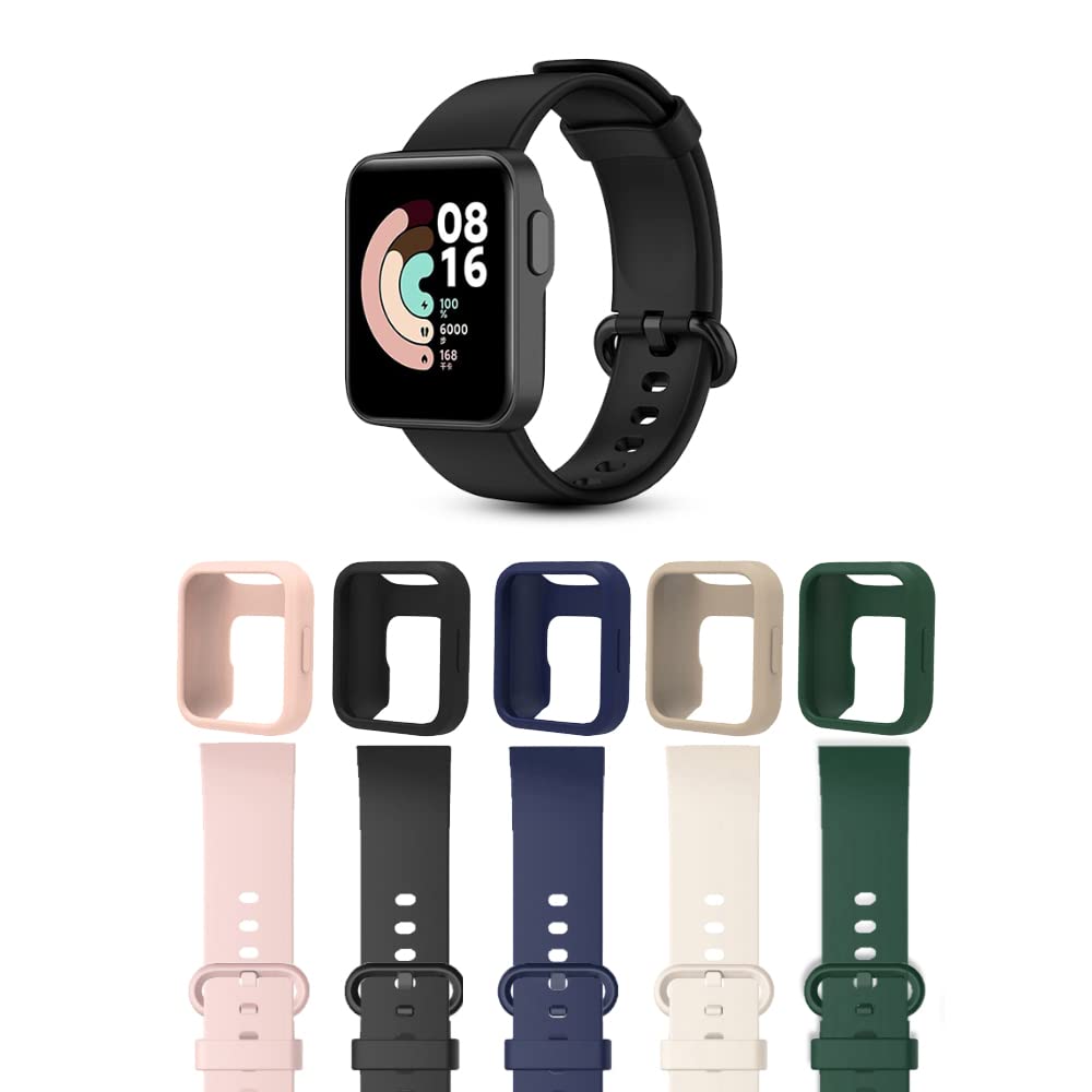 O Ozone Silicone Straps Compatible with Mi Smart Watch Lite/Redmi Band + Watch Case, Soft Silicone Breathable Replacement Strap Wristband Sport Band for Women Men