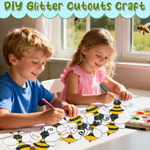 Image of Bee Shaped Paper Cutouts - 100Pcs Glitter Yellow Bee Paper Cutouts for Birthday Baby Shower Spring Holiday Eater Party Favor Supplies Spring Classroom Bulletin Board Home Wall Decoration