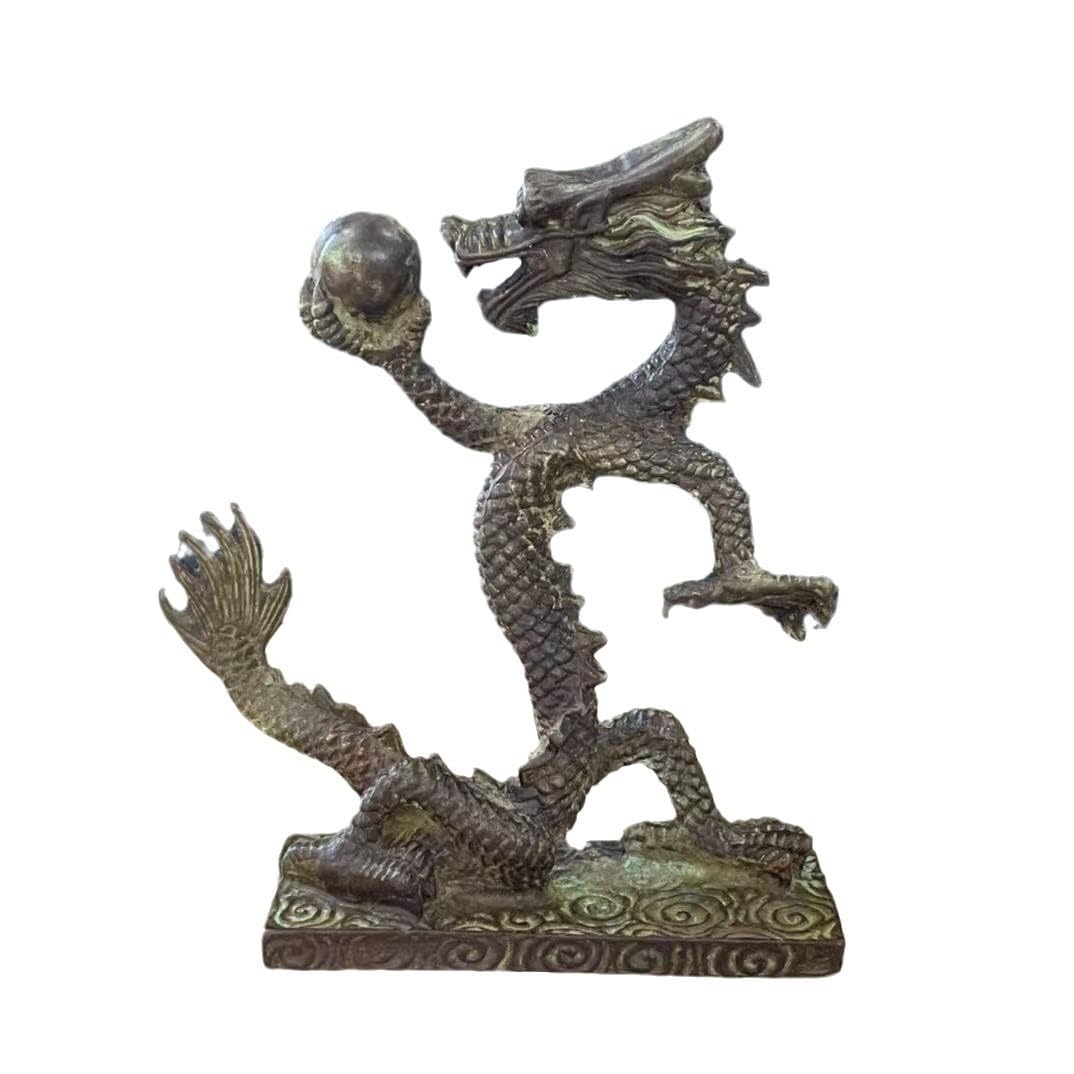 Huolimxun Bronze Standing Dragon And Bead Ornament 10×7cm