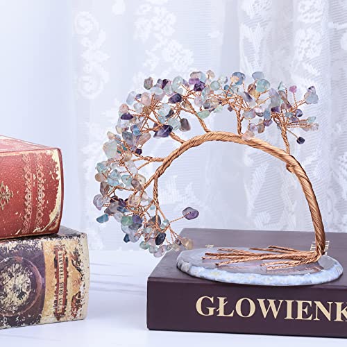 mookaitedecor Natural Fluorite Crystal Stone Money Tree with Agate Slice Base for Office Home Decor Wealth Luck Semi Precious Healing Crystal Stone Feng Shui Tree Ornaments - Image 4