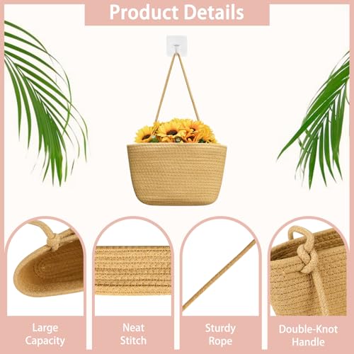 WATUNID Over Door Storage Hanging Basket, 3 Tier Wall Mount Hanging Storage Basket with 4 Pcs Hooks, Woven Cotton Rope Storage Basket Decorative for Bedroom, Living Room, Bathroom, Nursery(Jute) - Cosy Home Interiors WATUNID Over Door Storage Hanging Basket, 3 Tier Wall Mount Hanging Storage Basket with 4 Pcs Hooks, Woven Cotton Rope Storage Basket Decorative for Bedroom, Living Room, Bathroom, Nursery(Jute) - Image 3