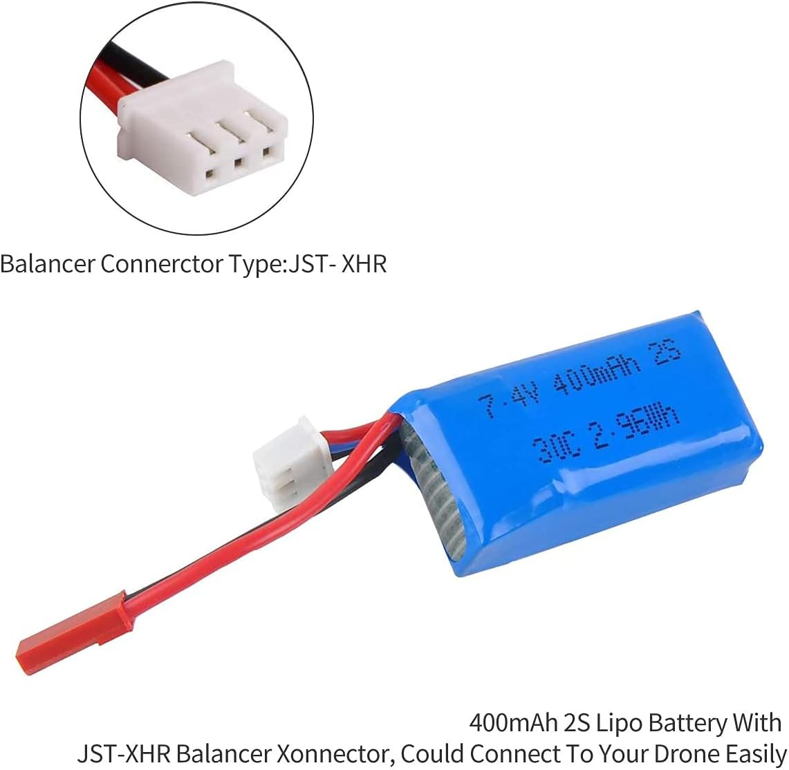 Crazepony 400mAh 2S 7.4V 30C LiPo Battery Pack with JST Plug for Micro FPV Racing Drone Quadcopter