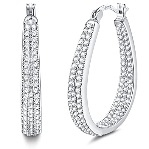 KRFY Creolen 925 Sterling Silber Post für Damen Mädchen Klar Schwarz Zirkonia 14 Karat Vergoldet Oval Grob Silber Creolen Schwarz Cover