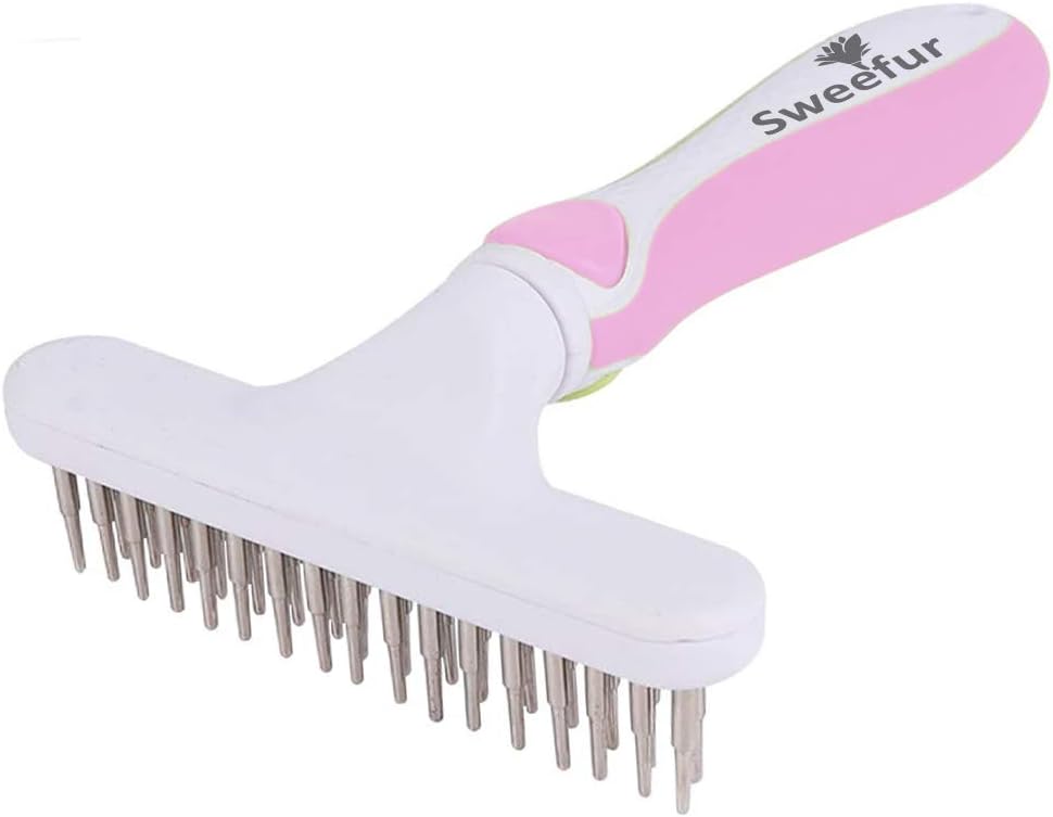 Sweefur Pet Hair Rake Brush for Deshedding and Dematting- Pet Brush Comb for Small, Medium and Large Dogs & Cats with Stainless Steel…