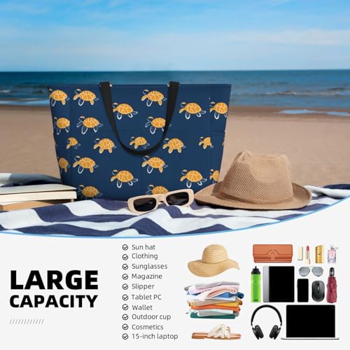 Large Beach Bags for Women Sandproof - Cute Sea Turtle Print Summer Travel Work Tote Bags with Zipper4