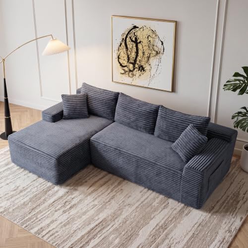 Image of 94.5 inch L Shaped Boneless Sectional Corduroy Couches for Living Room (Gray)