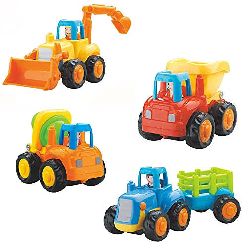 Image of VGRASSP Unbreakable Farm And Construction Toy Vehicle Set - Friction Powered Automobiles - Set of 4 - Tractor, Bulldozer, Cement Mixer Truck, Dumper - Color As Per Stock