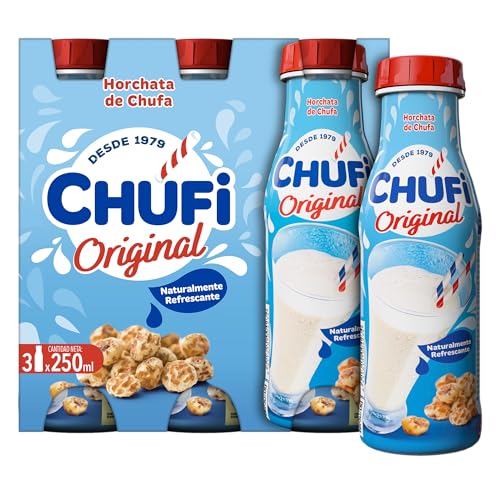 Chufi - Horchata Original, 100% Vegetal, Sin Lactosa, Sin Gluten, Sin Alérgenos - 8 Packs de 3x250 ml
