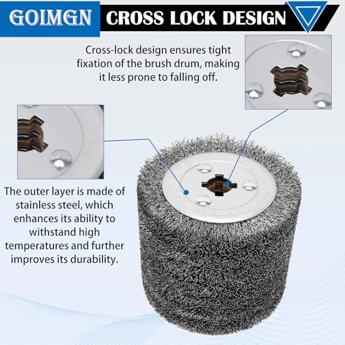 Image of 4.7 inchx 4 inch Stainless Steel Wire Brush Drum,0.3mm Drawing Wheel Wire Wheel Burnishing Tool,Surface Conditioning Tool Drum for Metal Surface Polishing Grinding Rust Removal-3 /4 Quad Keyway