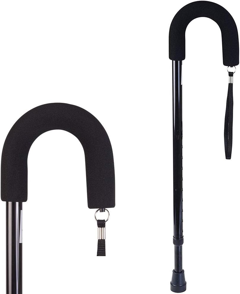 Deluxe Adjustable Cane with Comfort Grip Handle and Strap, Black