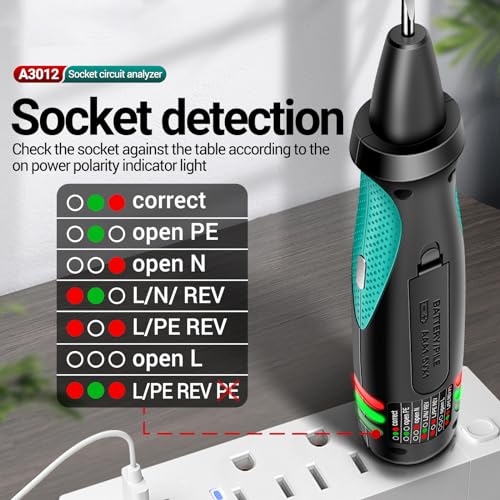 Image of Irfora Non Voltage Tester,A3012 Multifunctional Socket Circuit Analyzer AC /DC Voltage Tester Intelligent Power Polarity Detector Leakage Test s