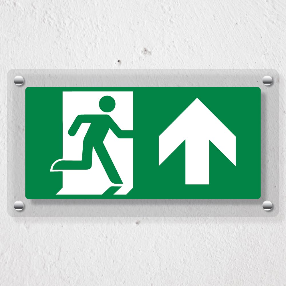 V Safety Fire Exit Man Running Up - 300 x 150 mm - Acrylic Perspex Cast Clear Safety Sign