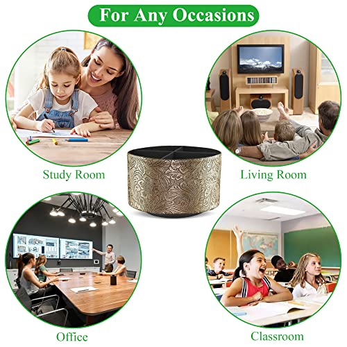 Czzmy Rund Stiftehalter,Leder,360° drehbar,Fernbedienungshalter, drehbarer Nachttisch, TV-Fernbedienung, Schreibtisch-Organizer für Stifte, Bürobedarf, Aufbewahrungsbox(1-Gold schnitzen)