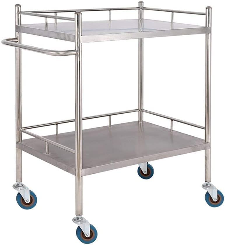 Indian Decor XL714 Serving Trolley - Double Stainless Steel Medical Stroller Mute Trolley Four-Wheel Beauty Salon Clinic Practical (Size : 40 60 86cm) Storage-image-14