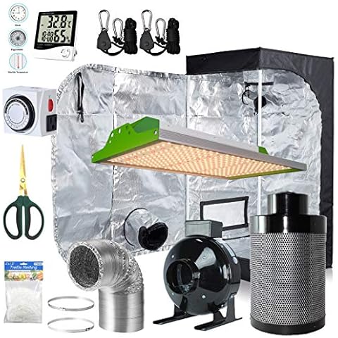 BloomGrow Alphapar New Tech Pro Full Spectrum Sunlike 100W LED Grow Light Kit + 24''x24''x48'' Grow Tent + 4'' Fan Filter Ventilation Kit Indoor Plant Growing Complete Package Cover