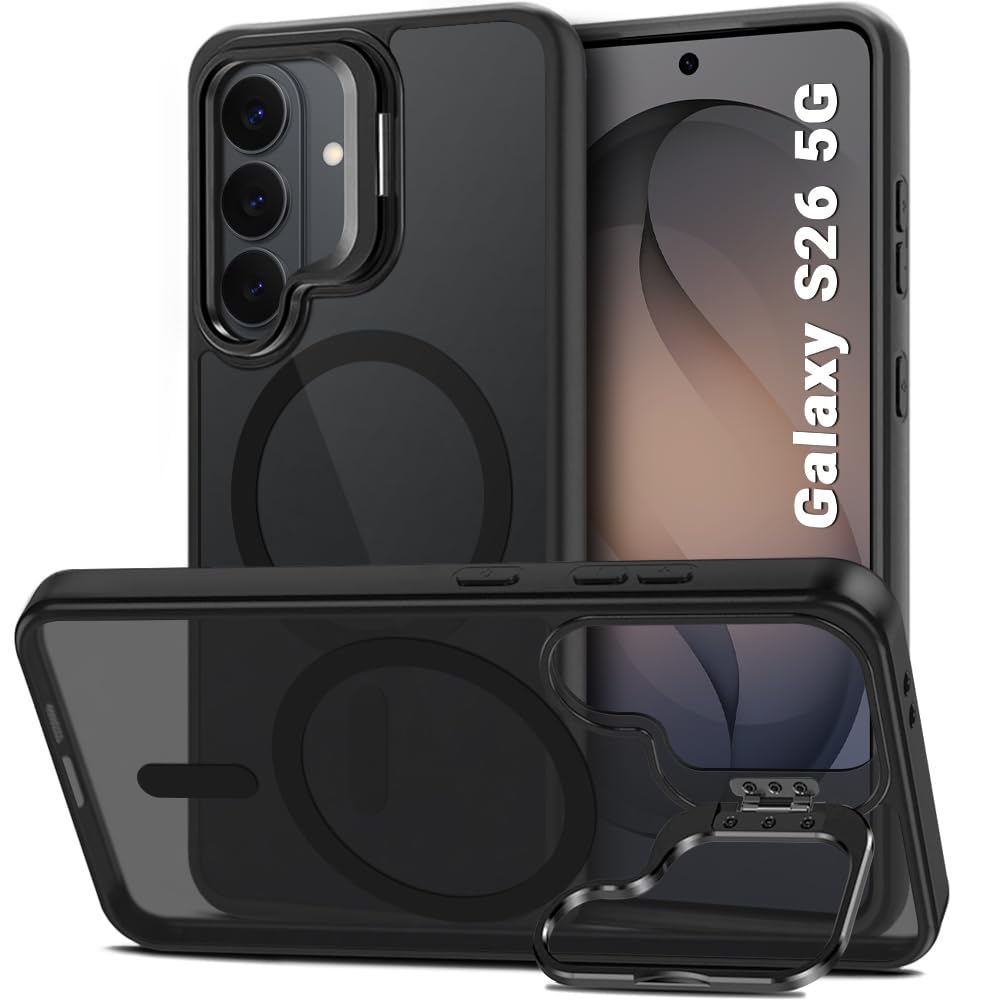 TheGiftKart for Samsung S26 Case | Matte Frosted Hard Back Cover Compatible with MagSafe | Built-in Stand | Hybrid Shockproof Galaxy S26 Back Cover (PC & TPU, Translucent Black)-image-45