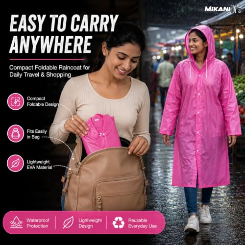 Image of MIKANIX Waterproof Hooded Raincoat for Men & Women | Full Length Reusable PVC Rain Wear | Lightweight Windproof Rain Jacket with Front Button Closure (Pack of 1)