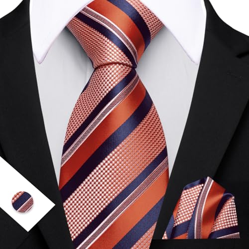 Image of Barry.Wang Mens Tie Set Plaid Check Neckties Formal Business Wedding Luxury Pocket Square Cufflinks
