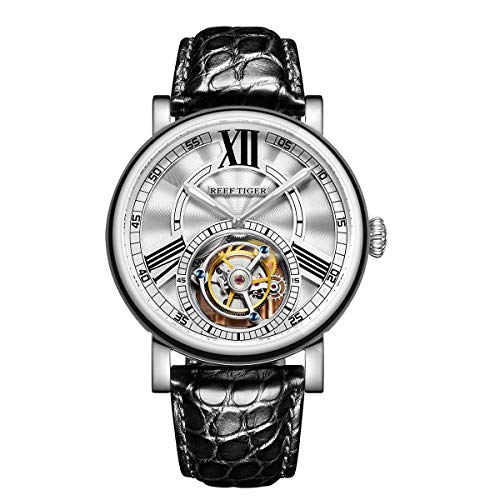 Reef Tiger Luxury Watches for Men Tourbillon Watch Alligator Strap Mechanical Watches RGA1999 (RGA1999-YWB)