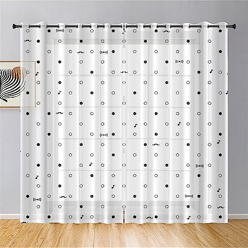 Mateju Rideau Voilage Blanc，Voilage Fenetre 3D Motif Pois，Rideau Salon Moderne Lot de 2 Semi-Transparent Intérieurs Décoration，pour Cuisine Chambre...