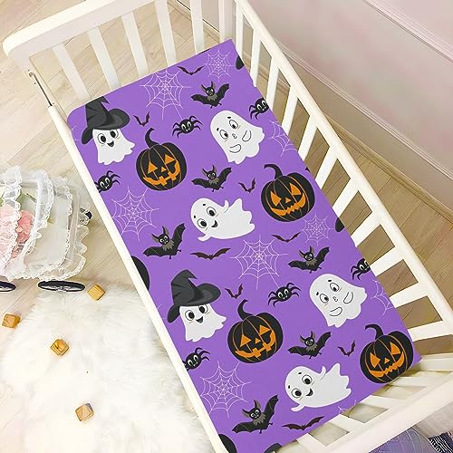 Image of Ghost Halloween Crib Sheets Soft Breathable Fitted Baby Crib Sheets Mattress Cover for Girl Boys, 52 inch x 28 inch x 9 inch