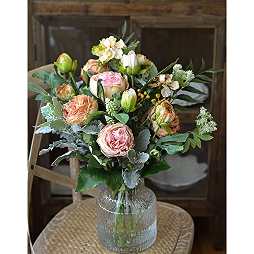 Image of FiveSeasonStuff Vintage Blush Pink Peonies - Realistic Artificial Silk Flowers with Dry-Look Petals, 6 Stems for Rustic Home & Wedding Bridesmaids Bouquet Bridal Showers