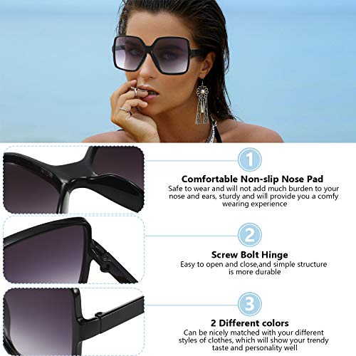 Frienda 2 Pairs Oversized Square Sunglasses Big Large Wide Retro Vintage Shades for Women3