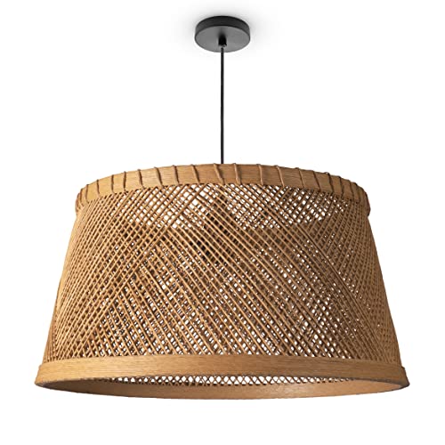 Paco Home Plafonnier Bambou Boho Salon Lampe En Osier Suspendue Nature Vintage E27 Rétro Bar, Type de lampe:Lampe à suspension - Type 3, Couleur/Taille:Beige...