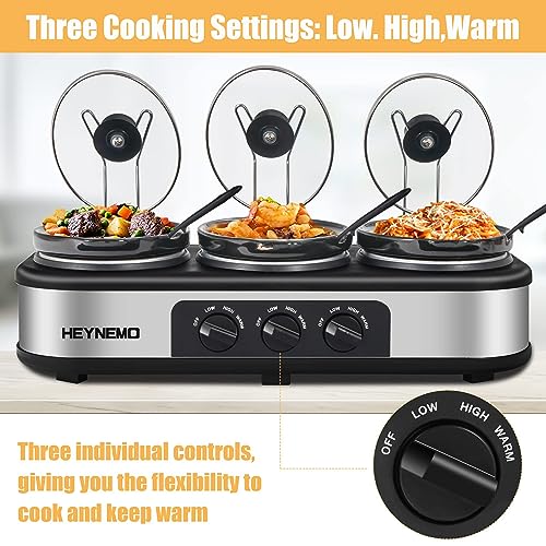 Triple-Slow-Cooker-315-QT-Buffet-Servers-and-Warmers-3-Pots-Buffet-Slow-Cooker-Adjustable-Temp-Lid-Rests-Stainless-Steel-Manual-Silver-for-Parties-Holidays-Families Triple Slow Cooker 315 QT Buffet Servers and Warmers 3 Pots Buffet Slow Cooker Adjustable Temp Lid Rests Stainless Steel Manual Silver for Parties Holidays Families