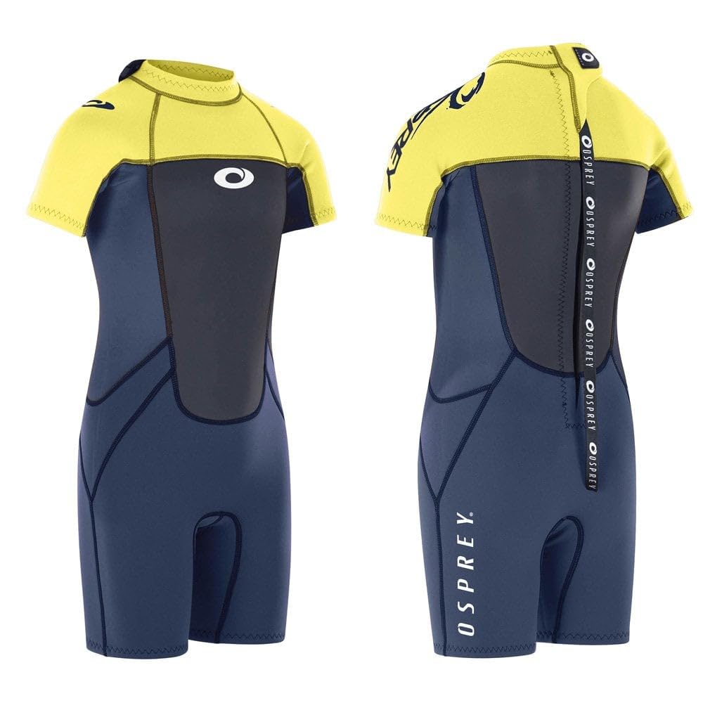 Osprey Origin 3mm Wetsuit, Kids Shortie Summer Wetsuit, Boys and Girls Short Sleeve Wetsuit Neoprene, S, Yellow