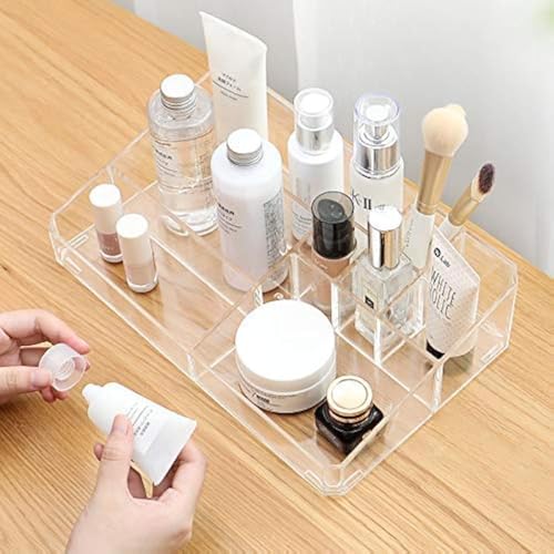 Image of Sooyee Clear Makeup Organizer,9 Spaces Vanity Organizer Cosmetic Display Cases for Lipstick,Makeup Brushes and Skin Care Products,Plastic Makeup Storage
