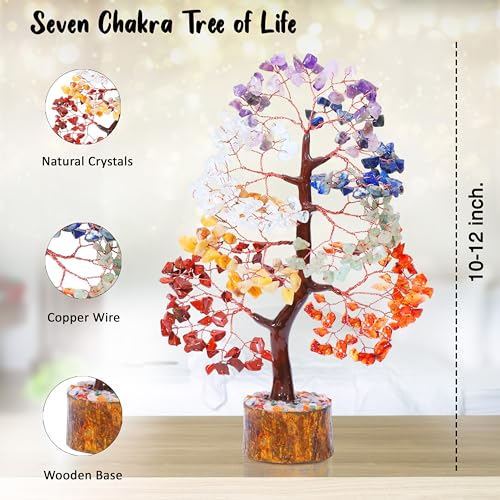 Image of Crocon 7 Chakhra Crystals Tree, 10-12 Inch Birthday Gifts for Women & Men | House Decor for Shelf, Healing Crystals, Spiritual Gift Decor, House Warming Gifts New Home, Birthday Gift for Mom Sister