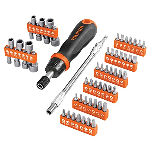 Truper Ratchet Screwdriver Set with 42 Bits and 14 Sockets - 58 pieces