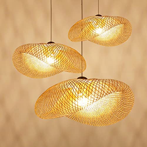 XinZe Lampe À Suspension Industrielle Rétro Vintage Lustre E27 Lampes Suspendues Tissées En Bambou Naturel Lampe Suspendue À Hauteur Réglable Salle À Manger Étude Salon Café Lampe De Salon,50cm Cover