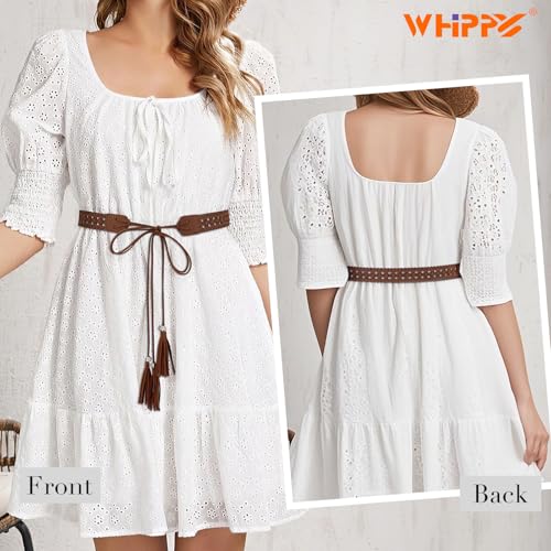 WHIPPY Boho Braid Skinny Belt for Cowgirl Western Ethnic Women Dress Belt Vintage Hand-Woven Waistband with Wax Rope Tassels2