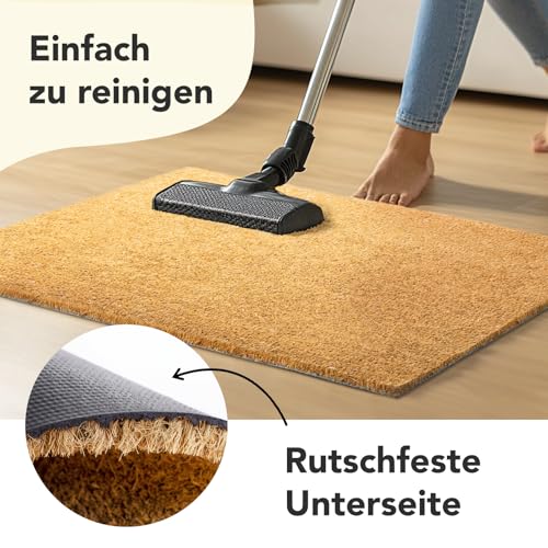 KARAT Fußmatte für Außen und Innen, 60x90 cm Natur XXL-Höhe 24mm, extra Dicke Türmate aus Kokos, Schmutzfangmatte, Kokosmatte mit Rutschfester Rückseite für Haustür, Eingang