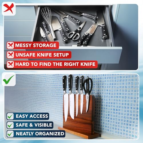 Cutluxe Magnetic Knife Block - Double Sided Acacia Wood Knife Holder, Strong Magnetic Strips, Universal Fit Knife Storage Stand by Cutluxe - Image 4